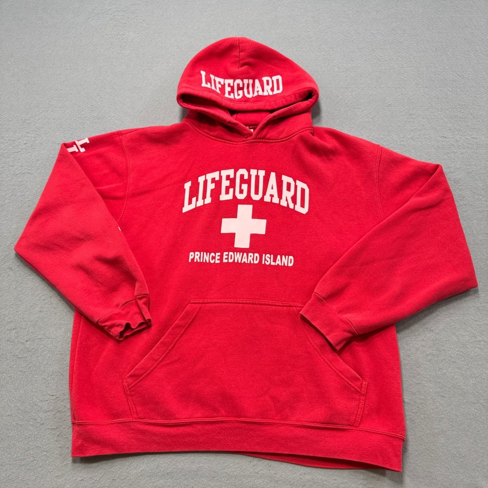 Lifeguard Hoodie Men's XL Red Prince Edward Island Graphic Pullover Sweatshirt